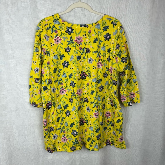 NWOT Woman Within 1X 22/24 Yellow 3/4 Length Sleeve Floral Top Shirt - Picture 3 of 4
